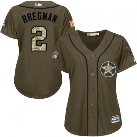 Women's Majestic Houston Astros #2 Alex Bregman Replica Green Salute to Service MLB Jersey
