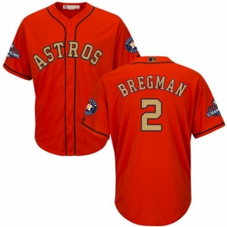 Youth Majestic Houston Astros #2 Alex Bregman Authentic Orange Alternate 2018 Gold Program Cool Base MLB Jersey