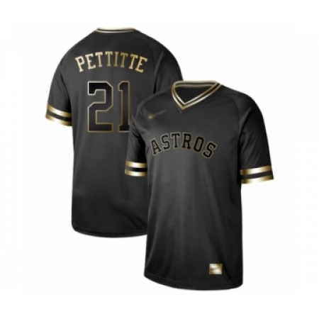 Men's Houston Astros #21 Andy Pettitte Authentic Black Gold Fashion Baseball Jersey