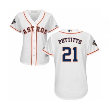 Women's Houston Astros #21 Andy Pettitte Authentic White Home Cool Base 2019 World Series Bound Baseball Jersey