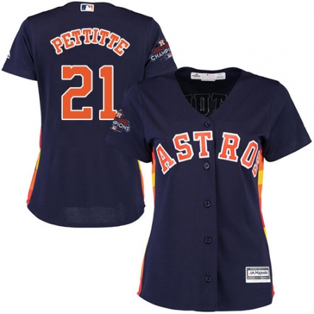 Women's Majestic Houston Astros #21 Andy Pettitte Authentic Navy Blue Alternate 2017 World Series Champions Cool Base MLB Jersey