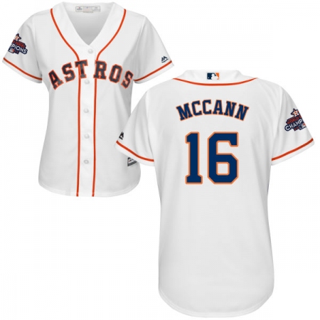 Women's Majestic Houston Astros #16 Brian McCann Authentic White Home 2017 World Series Champions Cool Base MLB Jersey
