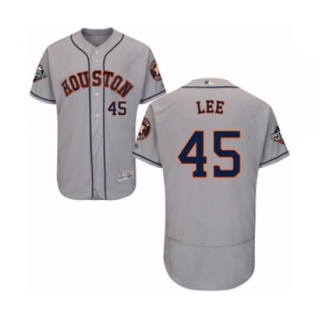 Men's Houston Astros #45 Carlos Lee Grey Road Flex Base Authentic Collection 2019 World Series Bound Baseball Jersey