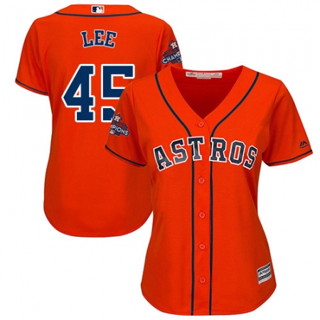 Women's Majestic Houston Astros #45 Carlos Lee Authentic Orange Alternate 2017 World Series Champions Cool Base MLB Jersey