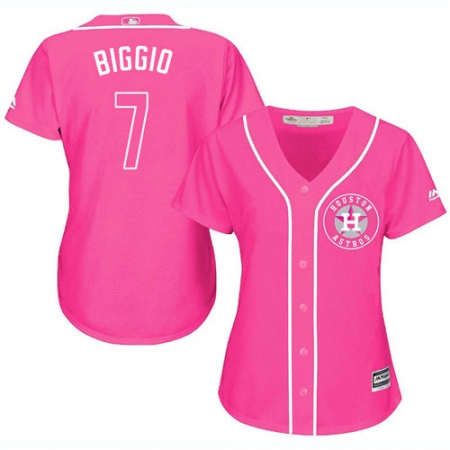 Women's Majestic Houston Astros #7 Craig Biggio Authentic Pink Fashion Cool Base MLB Jersey