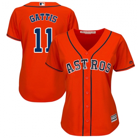 Women's Majestic Houston Astros #11 Evan Gattis Authentic Orange Alternate Cool Base MLB Jersey