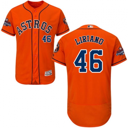 Men's Majestic Houston Astros #46 Francisco Liriano Authentic Orange Alternate 2017 World Series Champions Flex Base MLB Jersey