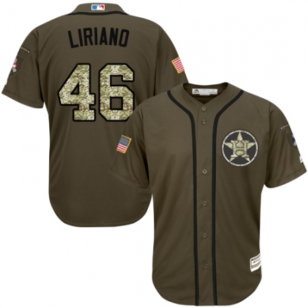 Men's Majestic Houston Astros #46 Francisco Liriano Replica Green Salute to Service MLB Jersey