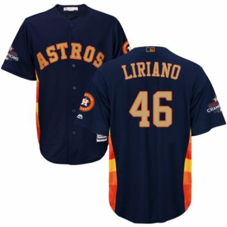 Men's Majestic Houston Astros #46 Francisco Liriano Replica Navy Blue Alternate 2018 Gold Program Cool Base MLB Jersey