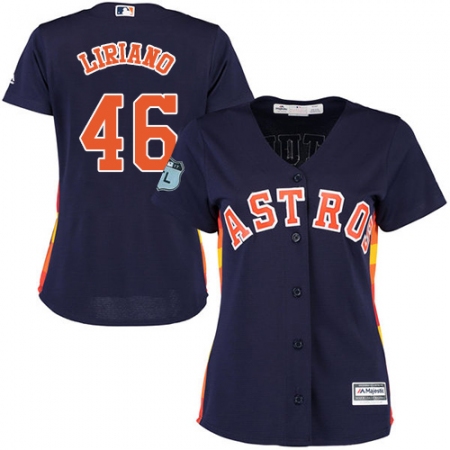 Women's Majestic Houston Astros #46 Francisco Liriano Authentic Navy Blue Alternate Cool Base MLB Jersey