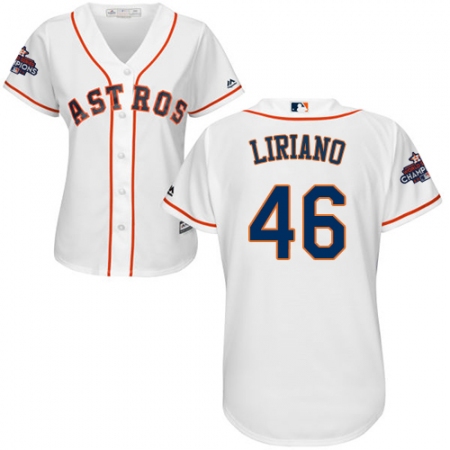 Women's Majestic Houston Astros #46 Francisco Liriano Authentic White Home 2017 World Series Champions Cool Base MLB Jersey
