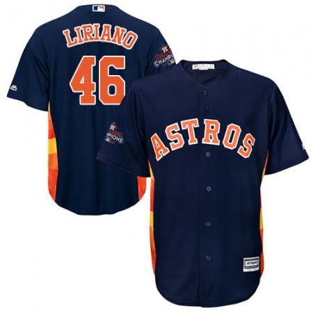 Youth Majestic Houston Astros #46 Francisco Liriano Authentic Navy Blue Alternate 2017 World Series Champions Cool Base MLB Jersey