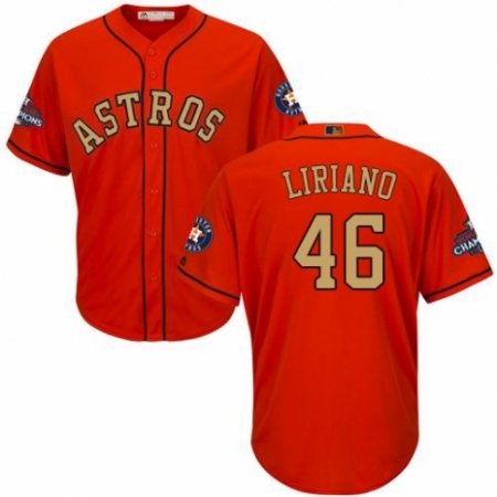 Youth Majestic Houston Astros #46 Francisco Liriano Authentic Orange Alternate 2018 Gold Program Cool Base MLB Jersey