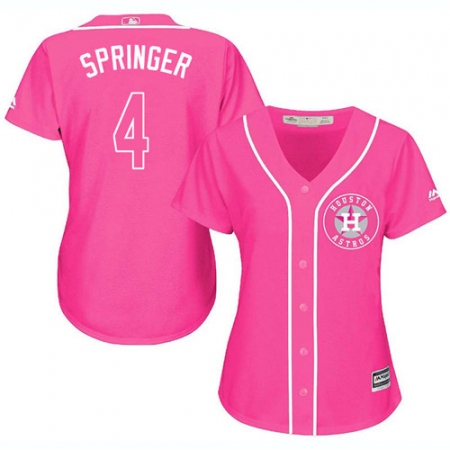 Women's Majestic Houston Astros #4 George Springer Authentic Pink Fashion Cool Base MLB Jersey