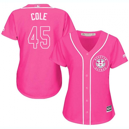 Women's Majestic Houston Astros #45 Gerrit Cole Replica Pink Fashion Cool Base MLB Jersey
