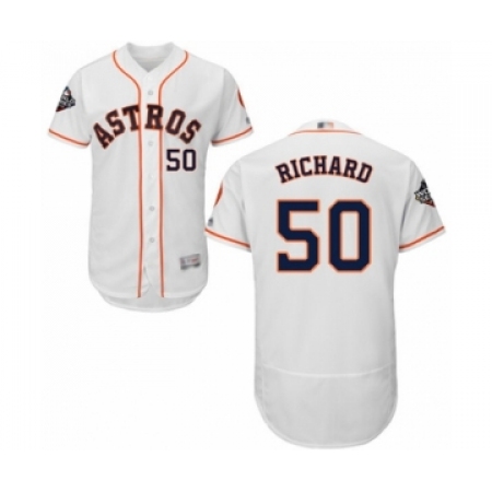 Men's Houston Astros #50 J.R. Richard White Home Flex Base Authentic Collection 2019 World Series Bound Baseball Jersey