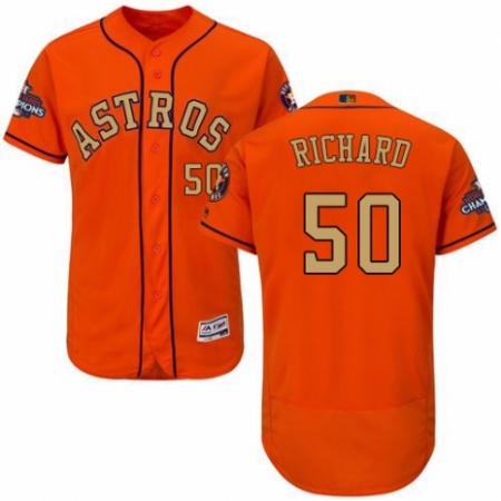 Men's Majestic Houston Astros #50 J.R. Richard Orange Alternate 2018 Gold Program Flex Base Authentic Collection MLB Jersey