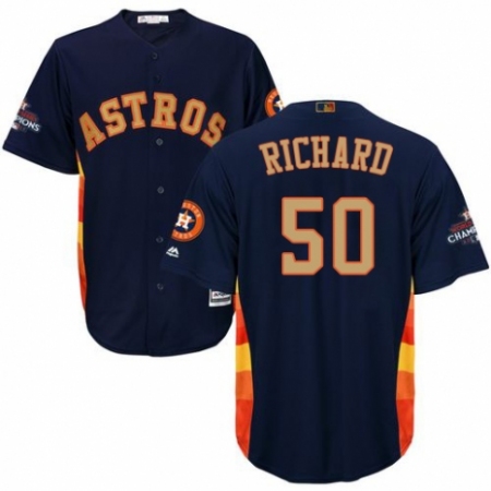 Men's Majestic Houston Astros #50 J.R. Richard Replica Navy Blue Alternate 2018 Gold Program Cool Base MLB Jersey