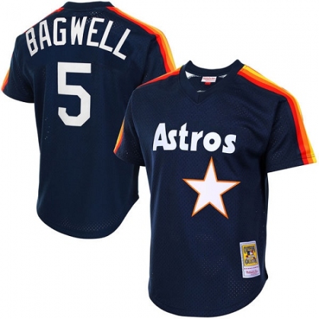 Men's Mitchell and Ness 1988 Houston Astros #5 Jeff Bagwell Authentic Navy Blue Throwback MLB Jersey