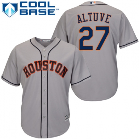 Men's Majestic Houston Astros #27 Jose Altuve Replica Grey Road Cool Base MLB Jersey