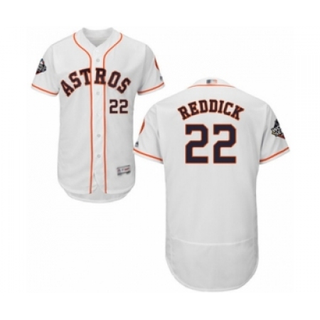 Men's Houston Astros #22 Josh Reddick White Home Flex Base Authentic Collection 2019 World Series Bound Baseball Jersey