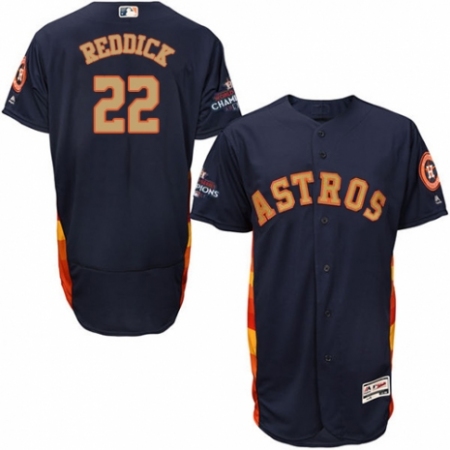 Men's Majestic Houston Astros #22 Josh Reddick Navy Blue Alternate 2018 Gold Program Flex Base Authentic Collection MLB Jersey