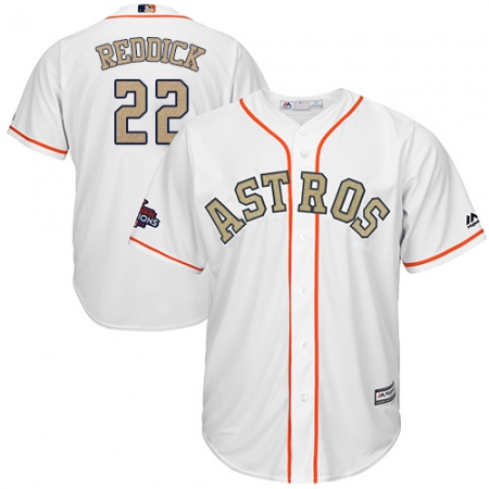Men's Majestic Houston Astros #22 Josh Reddick Replica White 2018 Gold Program Cool Base MLB Jersey
