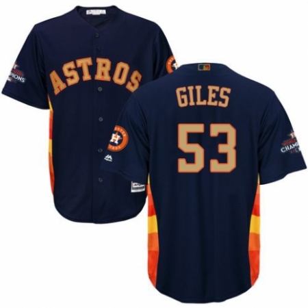 Men's Majestic Houston Astros #53 Ken Giles Replica Navy Blue Alternate 2018 Gold Program Cool Base MLB Jersey
