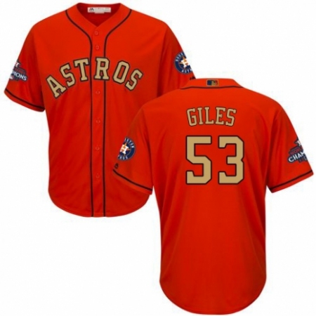 Men's Majestic Houston Astros #53 Ken Giles Replica Orange Alternate 2018 Gold Program Cool Base MLB Jersey
