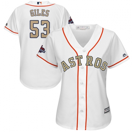 Women's Majestic Houston Astros #53 Ken Giles Authentic White 2018 Gold Program Cool Base MLB Jersey