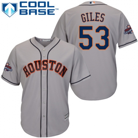 Youth Majestic Houston Astros #53 Ken Giles Authentic Grey Road 2017 World Series Champions Cool Base MLB Jersey