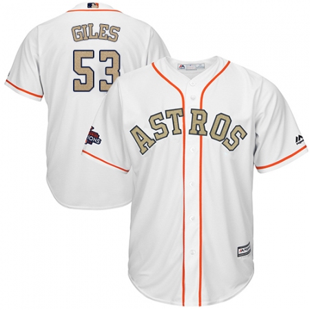 Youth Majestic Houston Astros #53 Ken Giles Authentic White 2018 Gold Program Cool Base MLB Jersey
