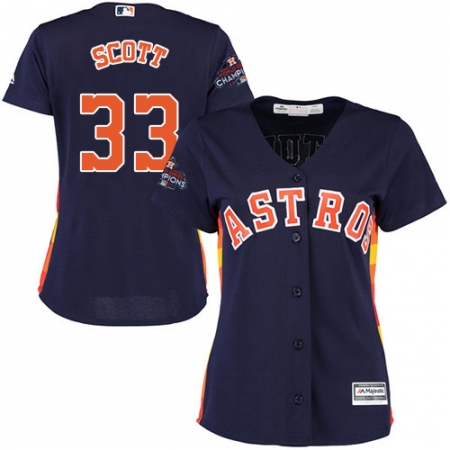 Women's Majestic Houston Astros #33 Mike Scott Authentic Navy Blue Alternate 2017 World Series Champions Cool Base MLB Jersey