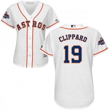 Women's Majestic Houston Astros #19 Tyler Clippard Authentic White Home 2017 World Series Champions Cool Base MLB Jersey