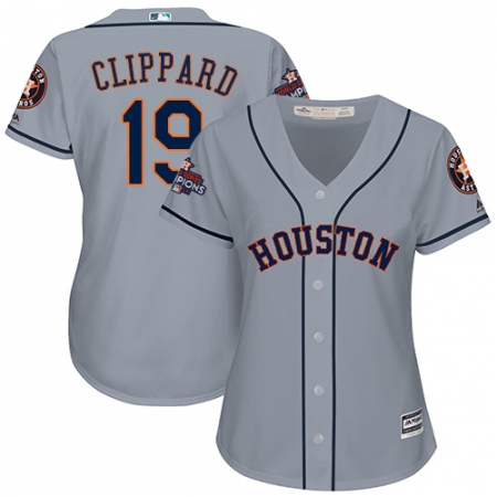 Women's Majestic Houston Astros #19 Tyler Clippard Replica Grey Road 2017 World Series Champions Cool Base MLB Jersey