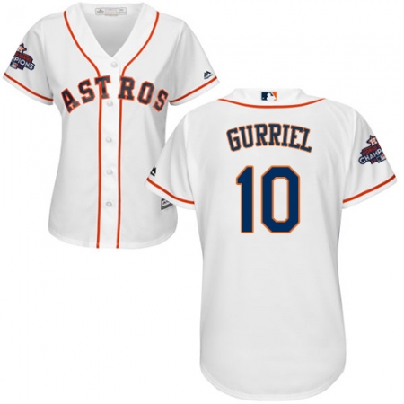 Women's Majestic Houston Astros #10 Yuli Gurriel Authentic White Home 2017 World Series Champions Cool Base MLB Jersey